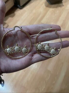 Gold & Turtle Hoop Earrings